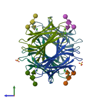 PDB entry 5a70 coloured by chain, side view.
