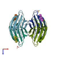 PDB entry 5a70 coloured by chain, top view.