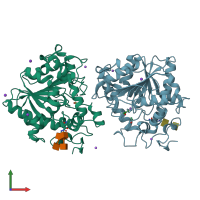 PDB entry 5a71 coloured by chain, front view.
