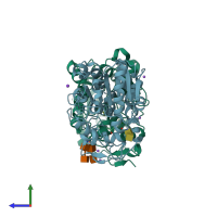 PDB entry 5a71 coloured by chain, side view.