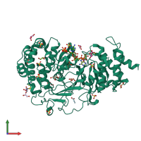PDB entry 5a7r coloured by chain, front view.