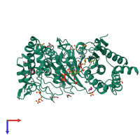 PDB entry 5a7r coloured by chain, top view.