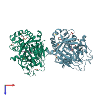 PDB entry 5a7s coloured by chain, top view.