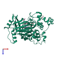 Monomeric assembly 1 of PDB entry 5a80 coloured by chemically distinct molecules, top view.