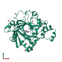Monomeric assembly 2 of PDB entry 5a80 coloured by chemically distinct molecules, front view.