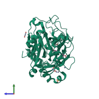 Monomeric assembly 2 of PDB entry 5a80 coloured by chemically distinct molecules, side view.