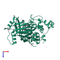 Monomeric assembly 2 of PDB entry 5a80 coloured by chemically distinct molecules, top view.