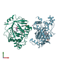 PDB entry 5a80 coloured by chain, front view.