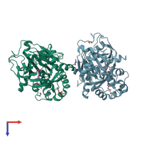 PDB entry 5a80 coloured by chain, top view.