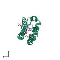 PDB entry 5a82 coloured by chain, side view.