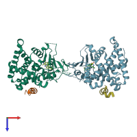 PDB entry 5a86 coloured by chain, top view.