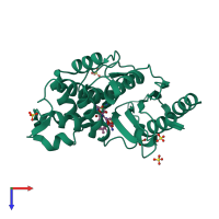 PDB entry 5a92 coloured by chain, top view.