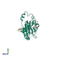 PDB entry 5a98 coloured by chain, side view.