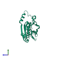 PDB entry 5a9b coloured by chain, side view.