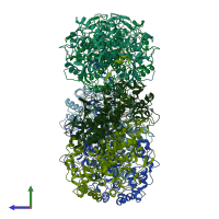 PDB entry 5aa6 coloured by chain, side view.