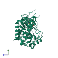 PDB entry 5aa8 coloured by chain, side view.