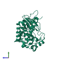 PDB entry 5aab coloured by chain, side view.