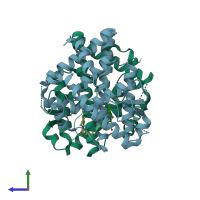 PDB entry 5aau coloured by chain, side view.