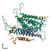 PDB entry 5abb coloured by chain, front view.