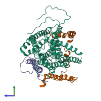 PDB entry 5abb coloured by chain, side view.