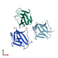 PDB entry 5abd coloured by chain, front view.
