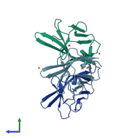 PDB entry 5abd coloured by chain, side view.