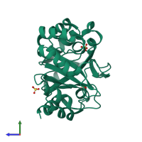 PDB entry 5ac8 coloured by chain, side view.