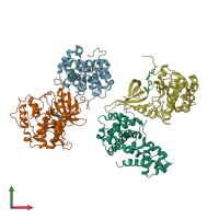 PDB entry 5acb coloured by chain, front view.