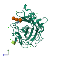 PDB entry 5acf coloured by chain, side view.
