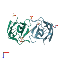PDB entry 5acm coloured by chain, top view.