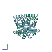 PDB entry 5acq coloured by chain, side view.