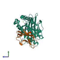 PDB entry 5ad0 coloured by chain, side view.