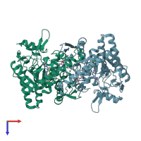 PDB entry 5adf coloured by chain, top view.