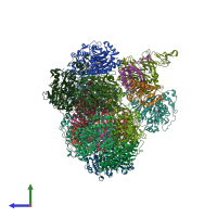 PDB entry 5aew coloured by chain, side view.