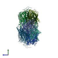 PDB entry 5aex coloured by chain, side view.