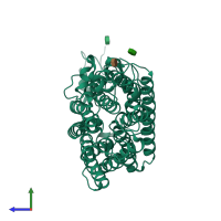 PDB entry 5aez coloured by chain, side view.