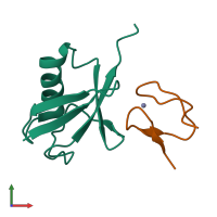 Hetero dimeric assembly 1 of PDB entry 5af6 coloured by chemically distinct molecules, front view.