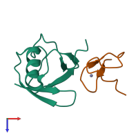 Hetero dimeric assembly 1 of PDB entry 5af6 coloured by chemically distinct molecules, top view.