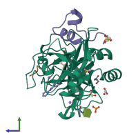 PDB entry 5af9 coloured by chain, side view.