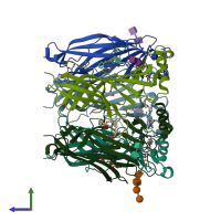 PDB entry 5afk coloured by chain, side view.