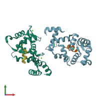 PDB entry 5afp coloured by chain, front view.