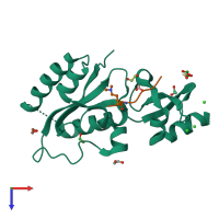 PDB entry 5afw coloured by chain, top view.