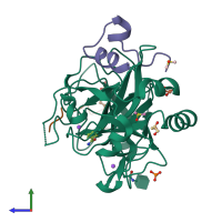 PDB entry 5afy coloured by chain, side view.