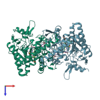 PDB entry 5agk coloured by chain, top view.