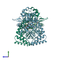 PDB entry 5agn coloured by chain, side view.