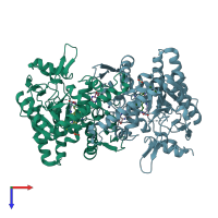 PDB entry 5agn coloured by chain, top view.