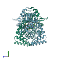 PDB entry 5ago coloured by chain, side view.