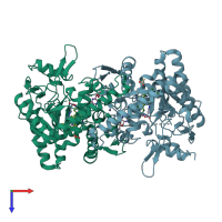 PDB entry 5agp coloured by chain, top view.