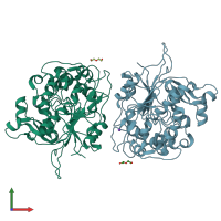 PDB entry 5ah0 coloured by chain, front view.