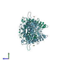 PDB entry 5ah0 coloured by chain, side view.